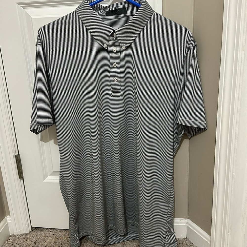 Men’s black and white stripe GFore golf shirt